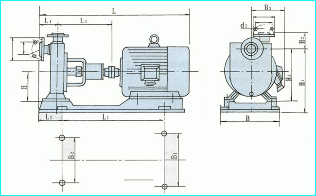 JMZ型不锈钢自吸泵(酒泵)安装尺寸图