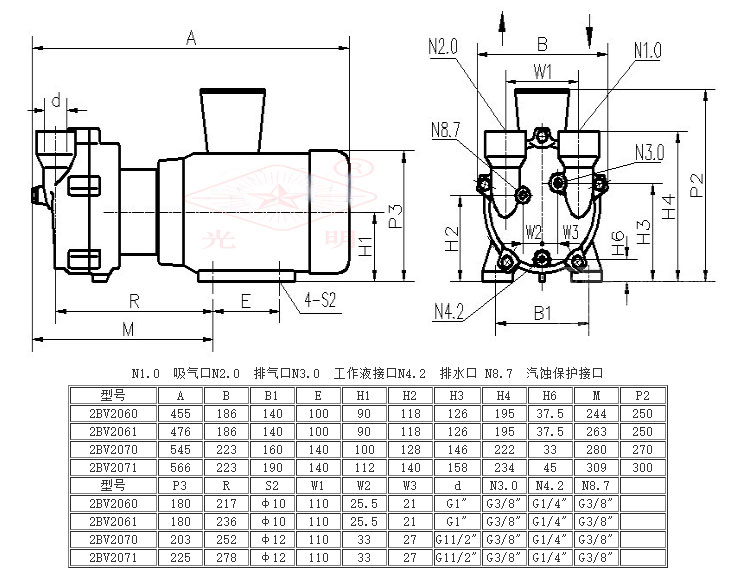 2BV型水环式真空泵的安装尺寸图